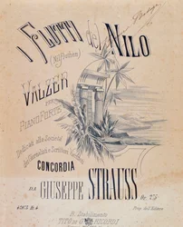 Frontispice af partiturer af Nile Waters Waltzes for Piano af Josef Strauss