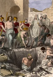 Gallere begravet af romerne - Stik fra det 19. århundrede i »Frankrigs illustrerede nationalhistorie fra de fjerneste tider til nutiden«, 1876 - Privatsamling