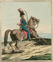 General Jozef Dwernicki (1779-1857), polsk general, der deltog i novemberoprøret eller den polsk-russiske krig 1830-1831 - Anonym - 1831 - Radering, akvarel - 33,7x26,3 - Privat samling