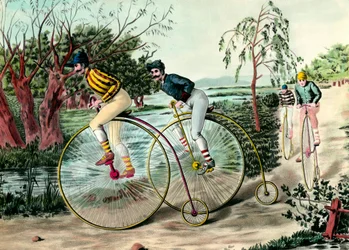 Cyklens historie: Grand bi race (grand bi). Indgravering af det 20. århundrede. Privat samling