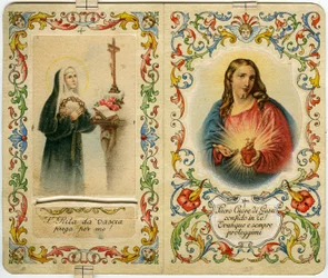 Hellig billede med den hellige Rita af Cascia og Jesus med helligt hjerte (tryk)