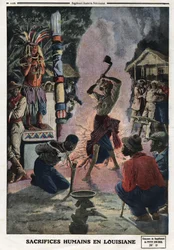 Menneskeofre i Louisiana. Indgravering i "" Le petit Journal"", den 21/04/1912. Privat samling.