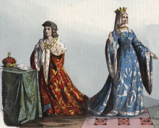 Kong Henrik VI af England og hans Dronning Gemalinde Margaret af Anjou - Henrik VI af England (1421 - 1471) og Margarita af Anjou (1429 - 1482) - indgravering fra "" Skikke og skikke for alle mennesker i universet. Det er historien om regeringen, lovene, m