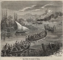 Fængslet i Toulon - en kæde ned ad Rhone - Indgravering i "Historien om fængslerne fra deres skabelse til i dag" (1877) af Pierre Zaccone (1817-1895) (Colonia Penale - Straffekoloni)