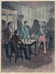 Le jure (Ed) af Bories - indgravering i "De fire sergenter i La Rochelle store historiske og dramatiske fortælling"" af Jules Beaujoint - Omkring 1900