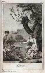 Leto, Letone, Latona, Indgravering af 1819 i "Letters to Emilie on Mythology" af Charles Albert Demoustier (1760-1801). Privat samling.
