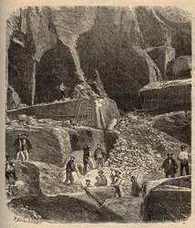 Marmorbrud i Saint-Genies (Saint Genies) - Dordogne - gravering i "" PATRIE"" - BESKRIVELSE PINTUREQUIREQUE DE LA FRANCE EN 6 BIND AF LUCIEN HUARD - slutningen af ​​1800-tallet