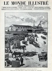 Maritim handel: gøen af en ankomst af vagtler fra Egypten i havnen i Marseille. En avis. Stik i “Le monde illustree”” fra 1892. Privat samling.