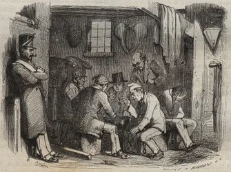 Måltid af de dømte i Rochefort-fængslet i det 19. århundrede. Indgravering i "Fangernes historie fra deres skabelse til i dag"" (1877) af Pierre Zaccone (1817-1895) (Colonia Penale - Straffekoloni). Privat samling.