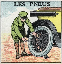 Mekanisk trækkraft: dæk til en bil. Anonym illustration fra 1925. Privat samling.