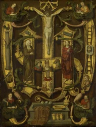Monogram af Kristus kombineret med lidelsesredskaber, ca. 1560 (olie på panel)