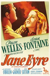 Filmplakat fra filmen "" Jane Eyre"" skrevet af Charlotte Bronte og instrueret af Robert Stevenson i 1944 med skuespillerne Orson Welles som Edward Rochester og Joan Fontaine som Jane. Privat samling.