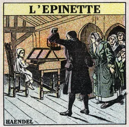 Musikinstrumenter: slagtede strengeinstrumenter. Unge George Frederick Handel (Georg Friedrich Handel