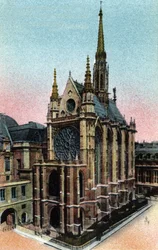 Paris: udvendig udsigt over Sainte Chapelle (Sainte-Chapelle) (1200-tallet, gotisk arkitektur). Fotografi af 1920 i "" Kunstnerisk Album"" af byen Paris. Privat samling.