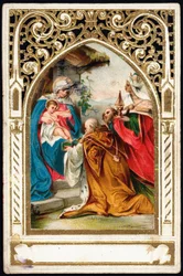 Fromme billede: "" Adoration of the Magi"" Dentelee-kort. Kromolitografi begyndelsen af det 20. århundrede privatsamling