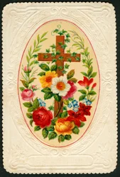Fromt billede: Kors med blomster (kromolitografi)