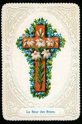 Fromme billede: Kors med blomster (kromolitografi)