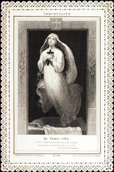Fromme billede: "" Immortalite, In cruce vita"" Card of deces dentelee. 1800-tallets privatsamling