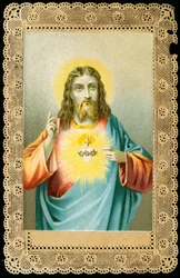 Fromt billede: Jesus med helligt hjerte (kromolitografi)