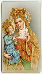 Fromme billede: Saint Anne de Beaupre, skytshelgen for Quebec (kromolitografi)