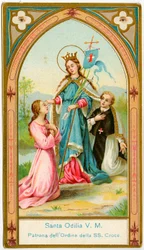 Fromme billede: St. Odile af Alsace, skytshelgen for kanonernes regulære af Det Hellige Kors Orden (kromolitografi)