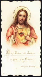 Fromt billede: "" Sweet heart of Jesus be my love"" Kromolitografi fra begyndelsen af det 20. århundredes privatsamling