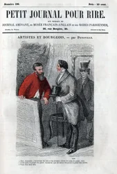 Politisk og social tegneserie under det andet imperium. "" Kunstner og borgerlig "": samtale mellem amatør af borgerlig kunst (mecene). Indgravering i "" Petity Journal pour rire""