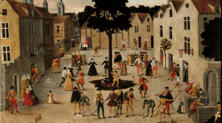 Populær tradition: "" Populær fest omkring Arbre de Mai (elm) i Paris"" Anonymt maleri. 16. århundrede søn. 0,7x1,3 m Paris, Musee Carnavalet