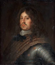 ""Portræt af Charles X Gustave (1622 -1660), roi de Suede"" (Portræt af kong Karl X Gustav af Sverige (1622-1660)) Peinture anonym fin 17eme sicle Olie på lærred Dim 71,5x62,5 cm Privat samling