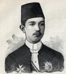 Portræt af Abbas II Pasha (1874-1944), vicekonge af Egypten. Gravering i "" Le Peute Parisien""