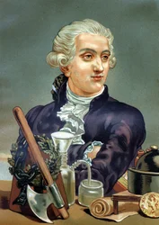 Portræt af Antoine Laurent de Lavoisier (1743 - 1794), fransk kemiker. efter "La Ciencia y sus Hombres" af Louis Figuier. Barcelona 1881.