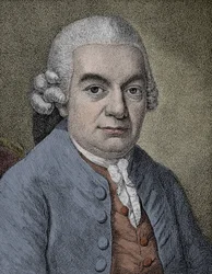Portræt af Carl Philipp Emanuel Bach (Emmanuel) (1714 - 1788), tysk komponist (stik)