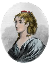 Portræt af Cecile Aimee Renault (1774-1794), fransk revolutionær - gravering fra 1863 i "Le Livre Rouge - Histoire De L
