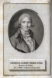 Portræt af Charles Albert Demoustier (1760-1801) fransk forfatter. Stik fra 1819 i "Lettres a Emilie sur la mythologie" af Charles Albert Demoustier (1760-1801). Privat samling.