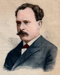 Portræt af Eugene Turpin (1848-1927), kemiker med speciale i sprængstoffer. Stik i "" Le petit Parisien"" fra 1891. Privat samling.