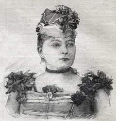 Portræt af Eugenie Weiss, kendt som Jenny baronesse von Rahden, medlem af en brasiliansk cirkustrup og forfatter til bogen „Rytterindens roman“, dræbt af sin mand. Stik i „Le Petit Parisien“ den 3/09/1893.