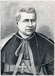 Portræt af Giovanni Simeoni (1816-1892), italiensk kardinal. Indgravering i "The Catholic Missions in the XIXth Century"" af Louis-Eugene (Louis Eugene) Louvet. privat samling.