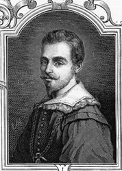 Portræt af Giulio Cesare Procaccini (1574-1625) italiensk maler. Gravering af 1859 i "" gallerierne i Europa - Italien "" af armengaud. Privat samling.