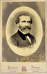 Portræt af Giuseppe Verdi (1813-1901), italiensk komponist. ca. 1850.Privat samling.Milan