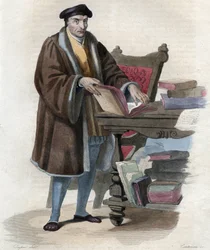 Portræt af Guillaume Bude (Budee) (Budaeus) (1467-1540), fransk lærd. illustration fra ""Den franske Plutarch"" af Edmond Mennechet