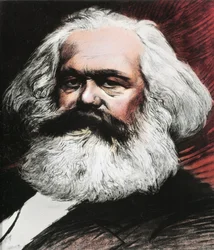 Portræt af Karl Marx, tysk filosof, økonom og revolutionær (gravering