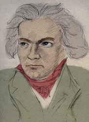 Portræt af Ludwig van Beethoven (1770-1827) tysk komponist - anonym tegning fra begyndelsen af det 20. århundrede - Privat samling -