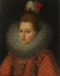 Portræt af Margaret af Østrig (1584-1611) dronning af Spanien, ca. 1600 (olie på kobber)