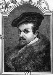 Portræt af Pier Francesco Mazzucchelli dit il Morazzone (1573-1626) italiensk maler. 1859 gravering i "" gallerierne i Europa - Italien"" af Armandaud. Privat samling.
