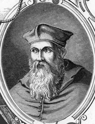 Portræt af Sebastiano Luciani dit Sebastiano del Piombo (1485-1547) italiensk maler. 1859 gravering i "" gallerierne i Europa - Italien"" af Armandaud. Privat samling.