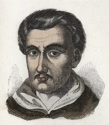 Portræt af Tommaso Campanella (1568-1639), dominikansk munk og filosof. Gravering. Privat samling