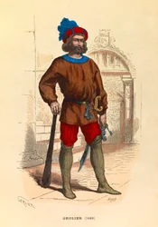 Portræt af en geolier i Paris i 1490, gravering - privat samling
