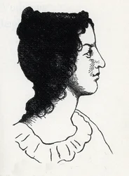 Portræt af den britiske forfatter Emily Bronte (1818-1848) (gravering fra "Les Hauts de Hurlevent")