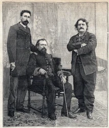 Portræt af de tre "Academicides": Marius Tournade, Achille Le Roy og Maxime Lissabon (1839-1905), der ønskede at latterliggøre det franske akademi. Indgravering i "" Le Petit Parisien"" den 4/06/1893.