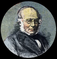 Posthistorie: Portræt af Sir Rowland Hill (1795-1879), i begyndelsen af postreformen i 1839. Detalje af "" Le petit journal"" fra 15/04/1920. Privat samling